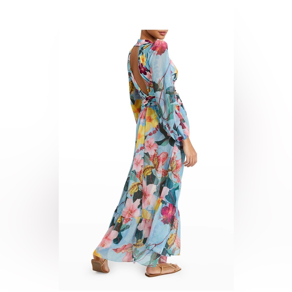 PatBO "Hibiscus" chiffon maxi dress - light blue XS - New never used - Picture 2 of 9